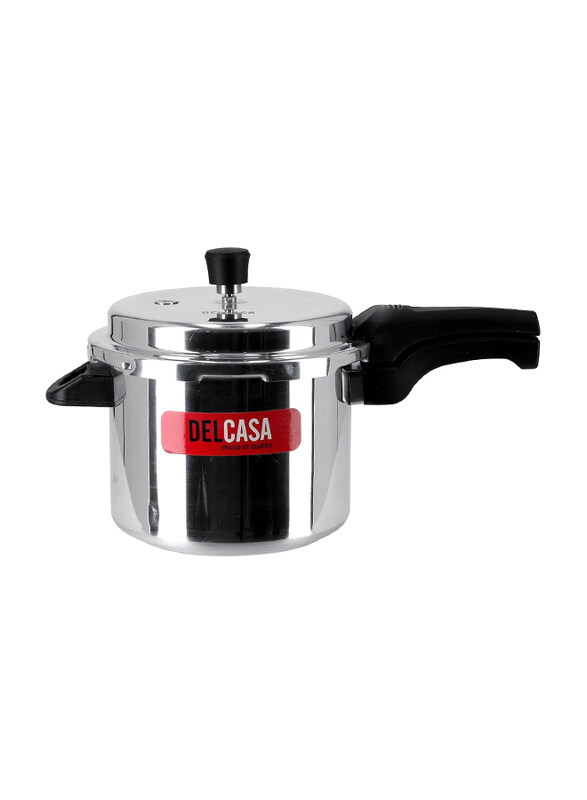 

Delcasa 5 Ltr Aluminium Pressure Cooker, DC1119, Silver/Black