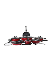 Royalford 16-Piece Aluminium Cookware Set, RF5857, Red/Black