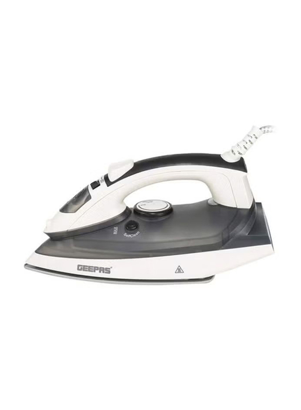 Geepas Fast Ironing And Ceremic Sole-Plate Steam Iron, 2000W, Black/White