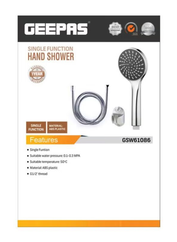 Geepas Hand Shower Set, 1/2inch, 3 Pieces, Silver