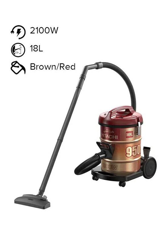 

Hitachi Drum Type Vacuum Cleaner, 18L 2100W CV950F 24CBS, Wine Red
