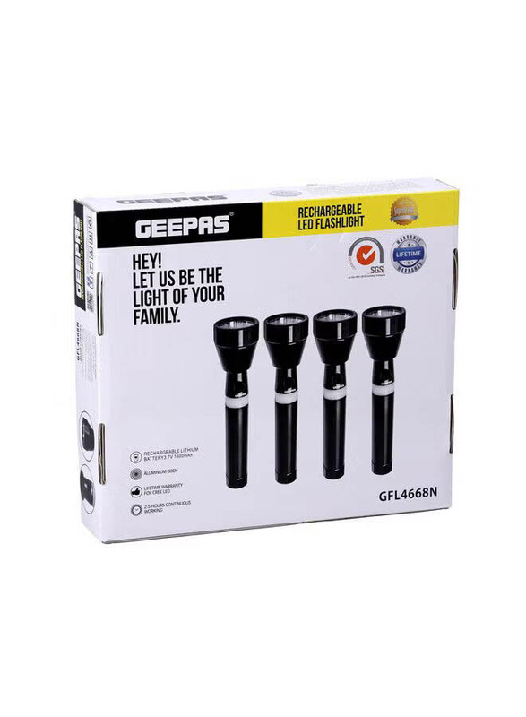 Geepas Hyper Bright Rechargeable LED Flashlight, 4 Pieces, Black