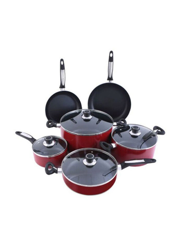 

Royalford 10-Piece Aluminium Cookware Set, RF8500, Red/Black