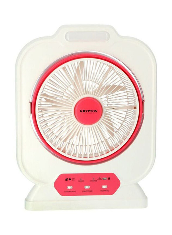 

Krypton 12-Inch Rechargeable Box Fan 2ith LED Night Light, KNF111, White/Pink