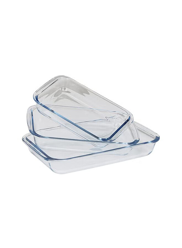 

Royalford 3-Piece Borosilicate Rectangular Glass Baking Tray Set, RF8803, Clear