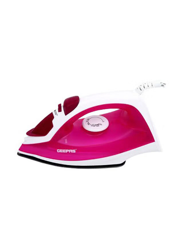Geepas Non-Stick Coating Plate Adjustable Thermostat Control Steam Iron with 210ml Water Tank, 1300W, GSI7808, Pink