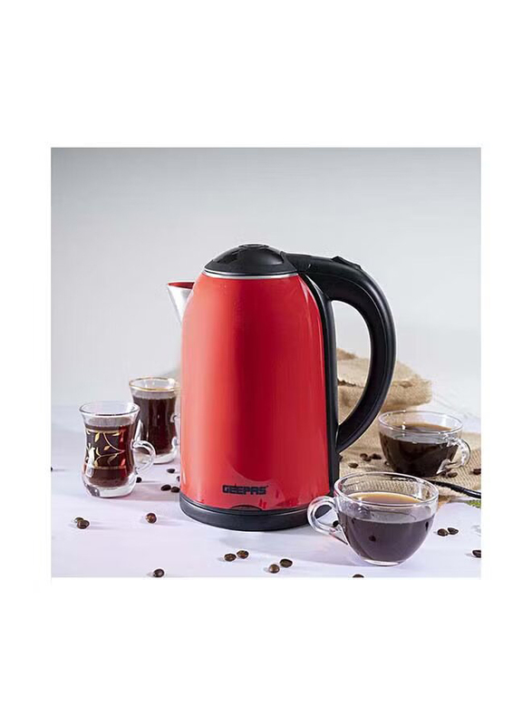 Geepas 1.7L Double Layer Electric Kettle, 1800W, GK38013, Red/Black