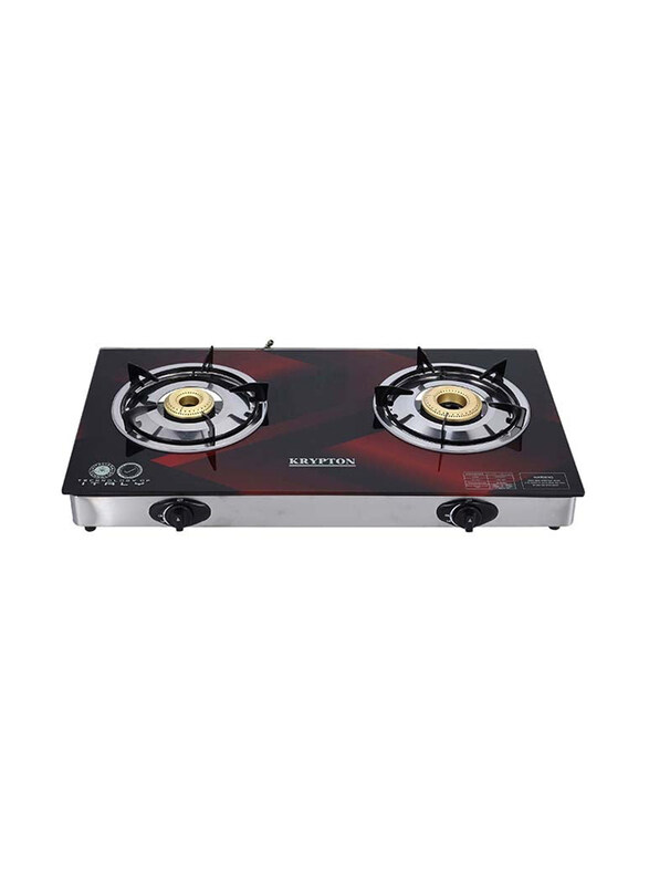 

Krypton Gas Cooker with Tempered Glass Panel & Brass Bruner Cap, KNGC6270, Black/Red