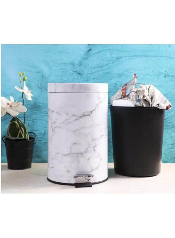 

Royalford 7L Marble Printed Design Plastic Dust Bin, White