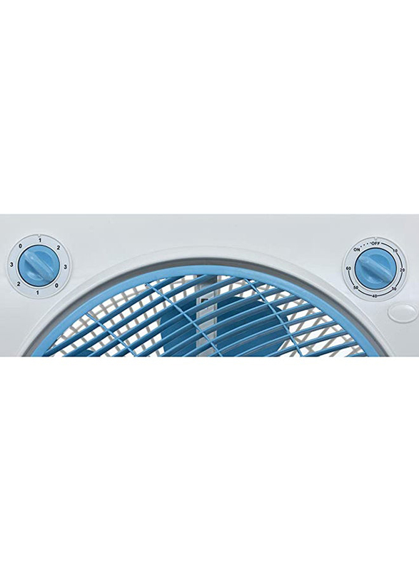 Geepas Powerful Personal 3 Speed Box Fan 2ith Copper Motor, GF21113, White/Blue