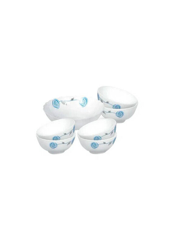 

Royalford 8-inch Glass Round Serving Bowl Set of 7, White/Blue