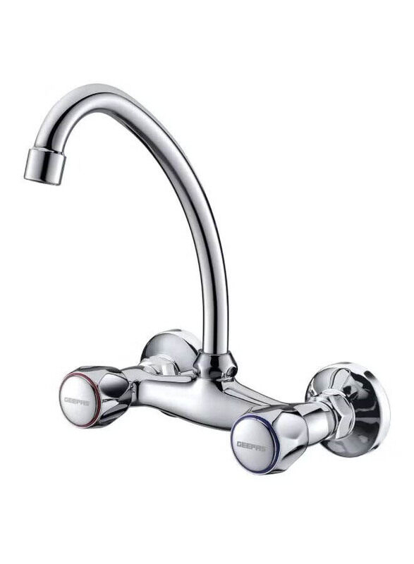 

Geepas Double Handle Wall Mount Sink Mixer, 12cm, Silver