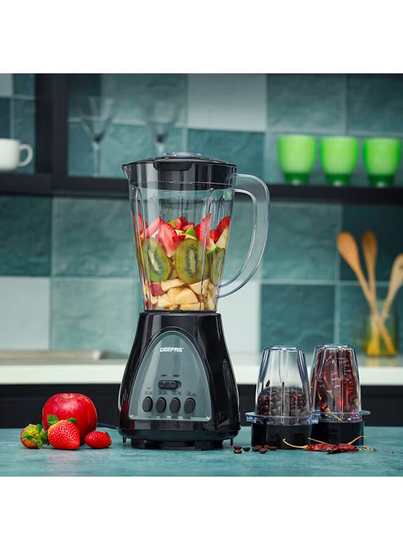 Geepas 1.5L 3-in-1 Blender with Powerful Motor 6 Speed with Pulse Function, 400W, GSB44034, Black/Clear