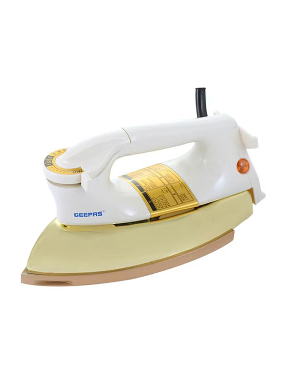 Geepas Electric Dry Iron, 1000W, Gdi2750, White/Gold