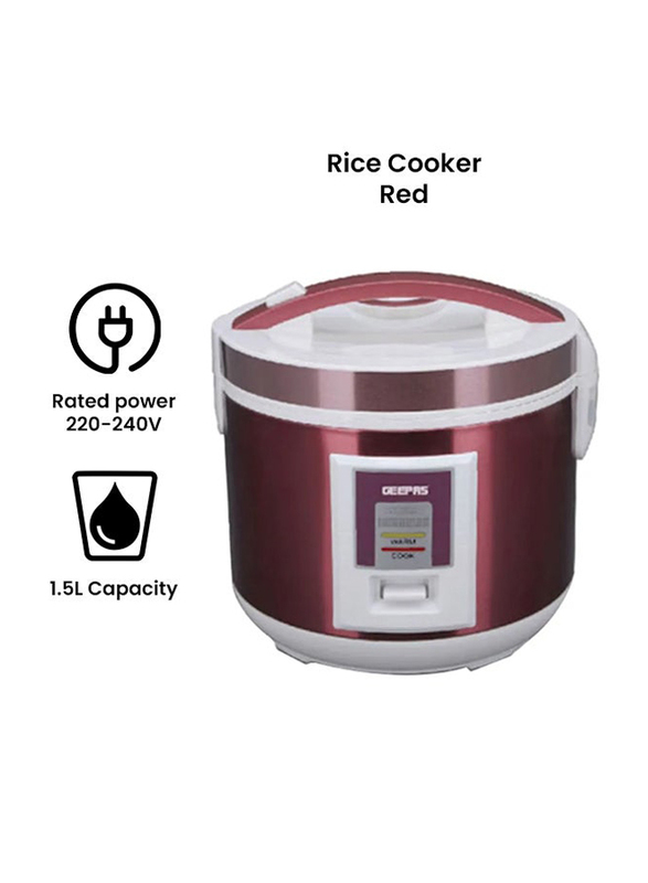 Geepas 1.5L Stainless Steel Rice Cooker, Grc4328, Red