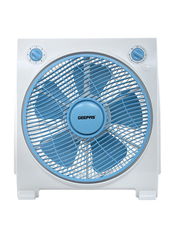 

Geepas Powerful Personal 3 Speed Box Fan 2ith Copper Motor, GF21113, White/Blue