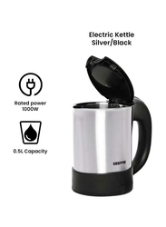 Geepas 0.5L Travel Electric Kettle with Boil Dry Protection and Automatic Cut-Off, 1100W, GK175, Silver/Black