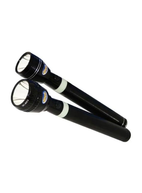Geepas Rechargeable LED Flashlight Set, 2 Pieces, GFL4637, Black