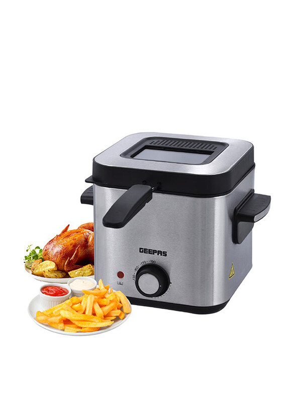 

Geepas 1.5L Deep Fryer with Viewing Window Adjustable Temperature Control Non Stick Basket, 900W, GDF36016, Silver/Black