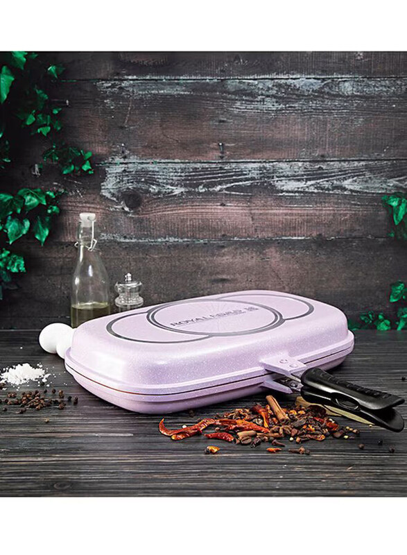 

Royalford 36cm Die Cast Aluminium Double Fry Pan, RF9445, Purple