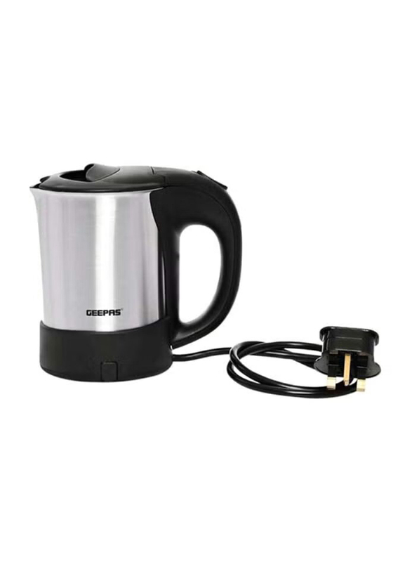 Geepas 0.5L Travel Electric Kettle with Boil Dry Protection and Automatic Cut-Off, 1100W, GK175, Silver/Black