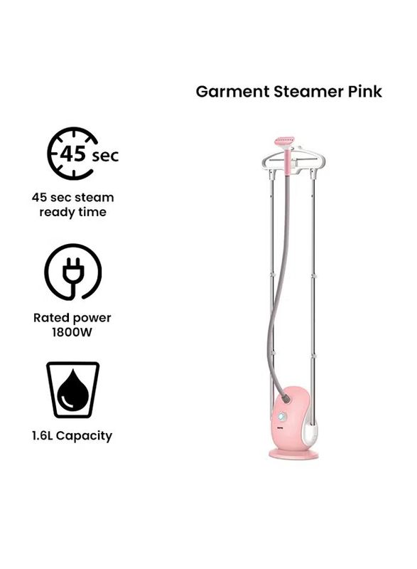 Geepas High Quality Adjustable Poles 3 Steam Levels Thermostat Protection Garment Steamer, 1800W, GGS9691, Pink