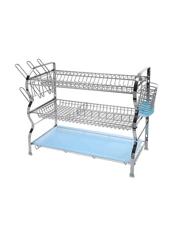 Royalford Stainless Steel Wall Hanging Dish Rack, 58cm, Silver/Blue