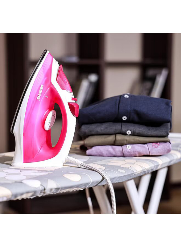 Geepas Non-Stick Coating Plate Adjustable Thermostat Control Steam Iron with 210ml Water Tank, 1300W, GSI7808, Pink