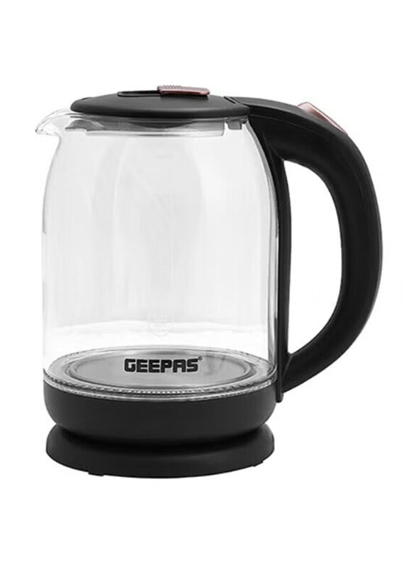 Geepas 1.8L Electric Glass Kettle, 1500W, GK9901N, Dark Brown/clear