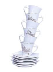 Royalford 12-Piece Pocelain Cup & Saucer Set, 40.5 x 27.5 x 10cm, White/Gold
