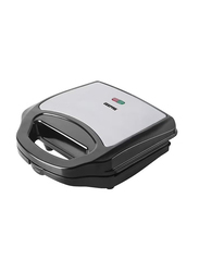 Geepas Portable Powerful 2 Slice Sandwich Grill Maker with  Non-Stick Plates and Cool Touch Handle Indicator Light, 750W, GSM6002, Silver/Black