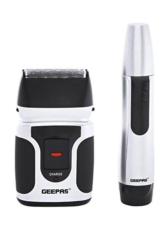 

Geepas 2-in-1 Rechargeable Shaver with Nose Trimmer, 3W, GSR110N, Silver/Black