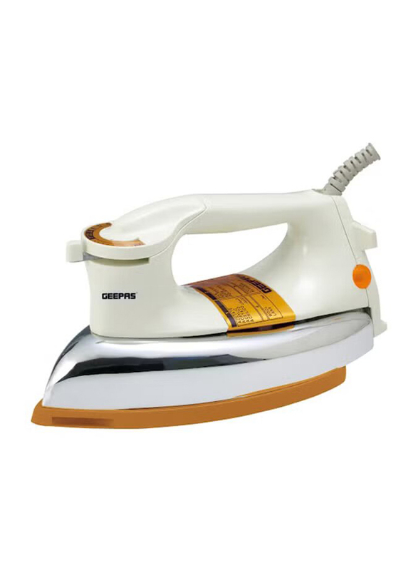 Geepas Automatic Heavy-Weight Dry Iron with Durable Teflon Plated Sole Plate, 1200W, GDI2771, White/Silver/Gold