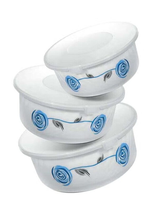 

Royalford 3-Piece Opalware Bowl Set, RF9831, White/Blue/Black