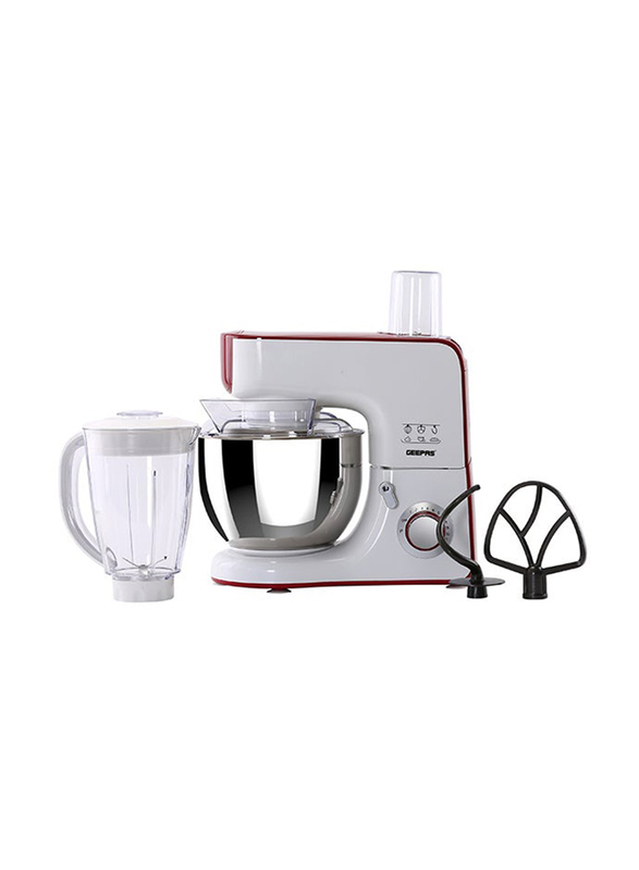 Geepas 5.5L Stand Mixer Blender & Coffee Grinder, 1000W, GSM43011, Silver/Red