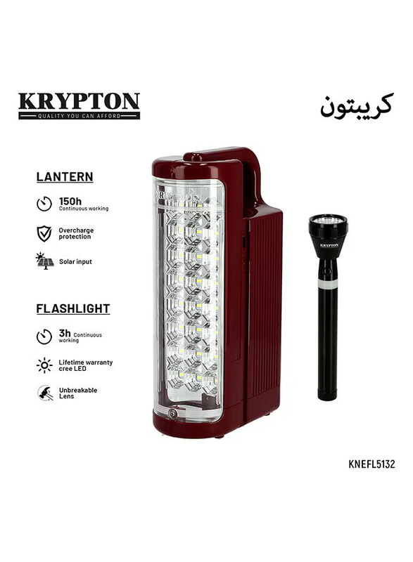 

Krypton Rechargeable LED Emergency Light with Flashlight, Maroon/Black