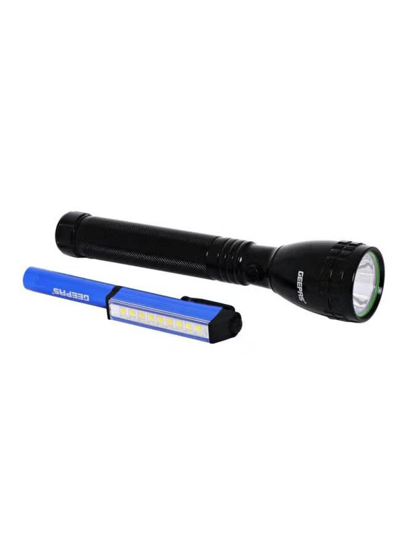 Geepas 2-Piece Rechargeable LED Flashlight, Black/Blue