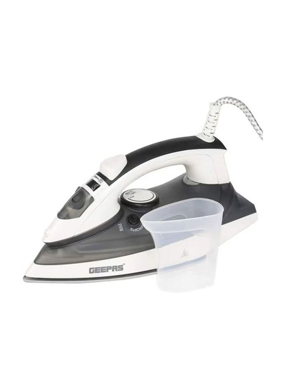 Geepas Fast Ironing And Ceremic Sole-Plate Steam Iron, 2000W, Black/White
