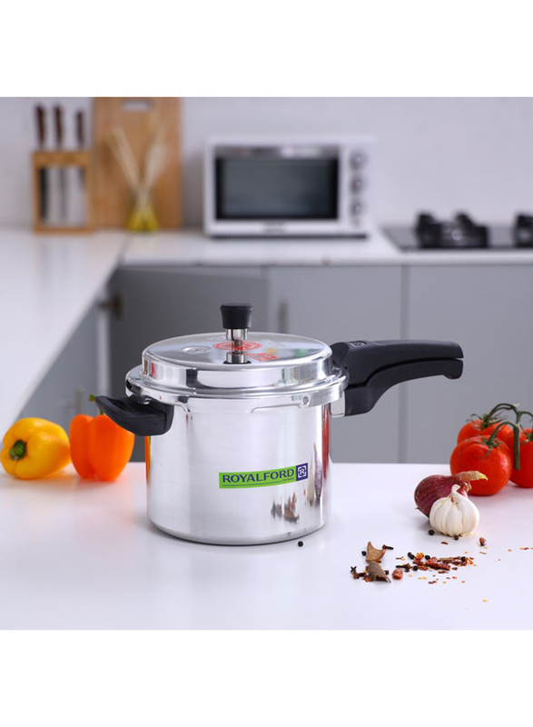 Royalford 3 Ltr Induction Base Heavy-Duty Pressure Cooker with Lid, RF9750, Silver