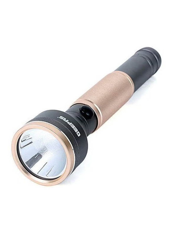 Geepas Rechargeable LED Flashlight with Power Bank, Gold/Grey