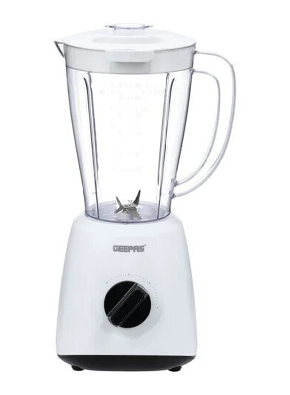 

Geepas 1.5L Multi Functional 2 Speed Blender, 400W, with Glass Jar Stainless Steel Cutting Blade, Blender, GSB9894, White/Clear