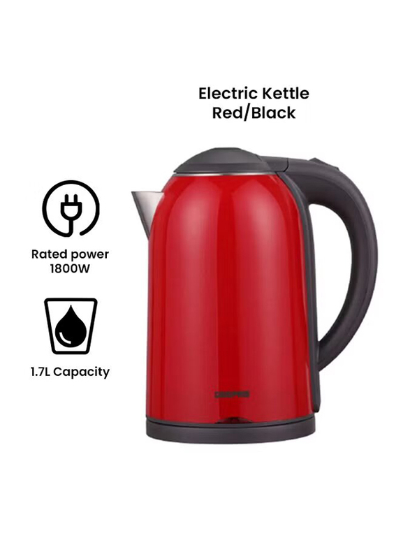 Geepas 1.7L Double Layer Electric Kettle, 1800W, GK38013, Red/Black