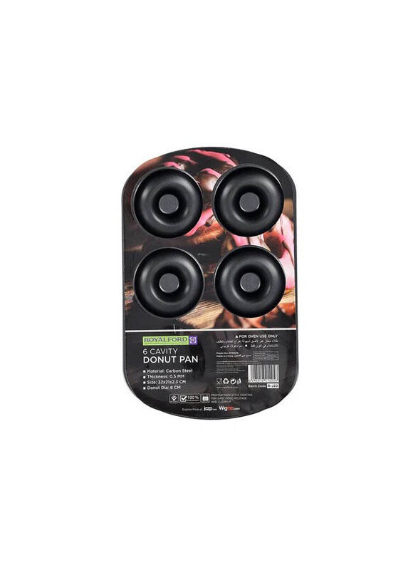 

Royalford 32cm ABS 6-Cavity Rectangle Donut Pan, 21x2.3x32 cm, Black