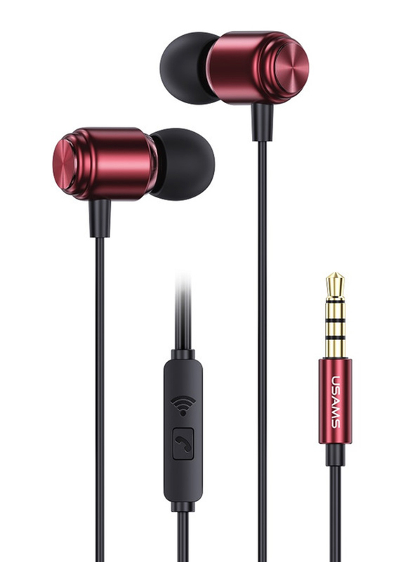 Usams High Quality Stereo 3.5mm Jack In-Ear Earphone with Mic, Red