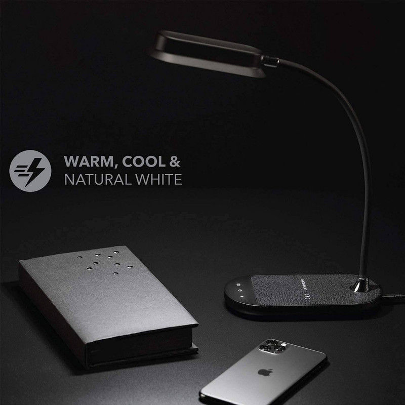 Momax Warm/Cool/Natural White Q-LED Flex Mini Lamp with QL5D Wireless Charger, Black