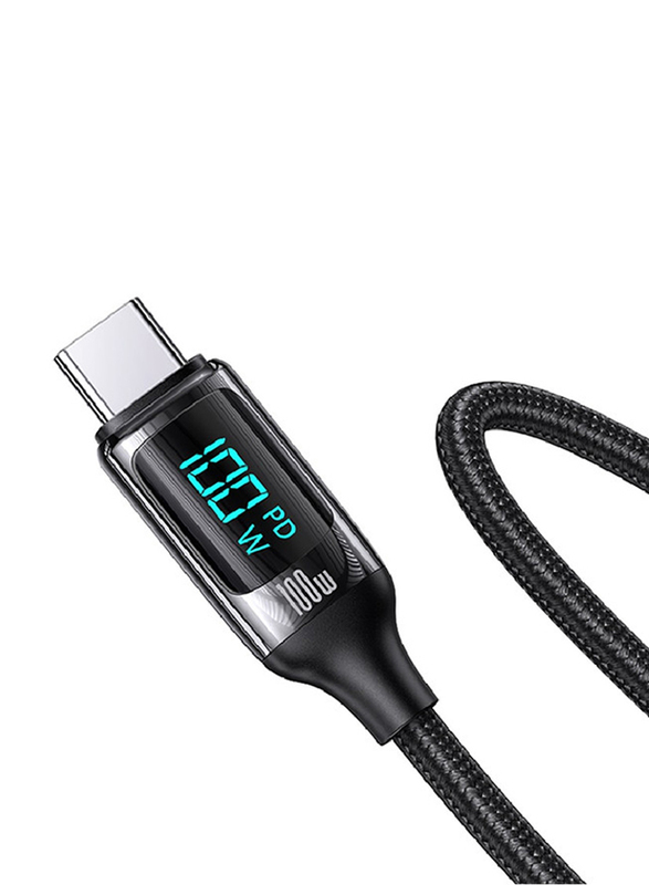 Usams 2-Meter Type-C to Type-C 100W Digital Display PD Fast Braided Charging & Data Cable for Iphone/Ipad/MacBook, Black