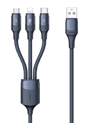 Usams 1.2-Meter 3-in-1 Aluminium Alloy USB Type A to Multiple Types 3A Fast Charging Data Cable, Black