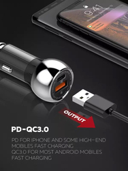 Ldnio USB PD+QC3.0 Car Charge Dual Mode Fast Charger, Grey