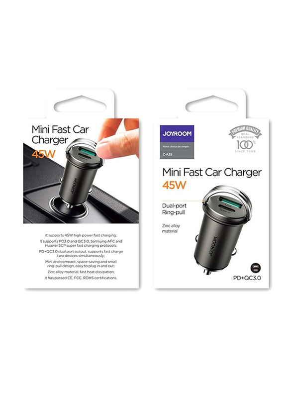 Joyroom 45W Type-C Fast PD Dual USB Car Charger, Black