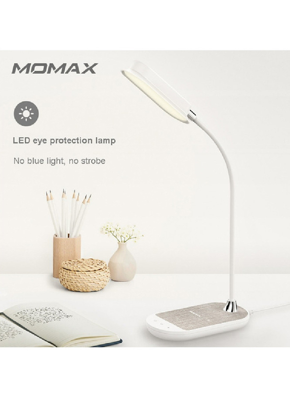 Momax Warm/Cool/Natural White Q-LED Flex Mini Lamp with QL5D Wireless Charger, White